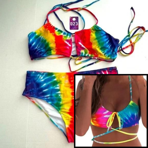Boutique Other - Plus Bathing Suit Tye-dye bikini 3XL strappy strings NWT
